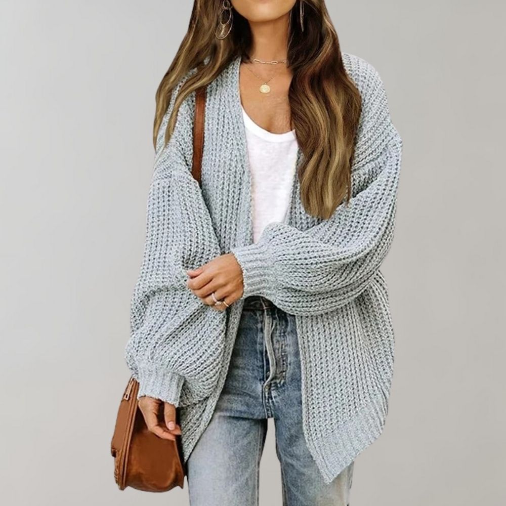 Women's long-sleeved open front chunky knit cardigan
