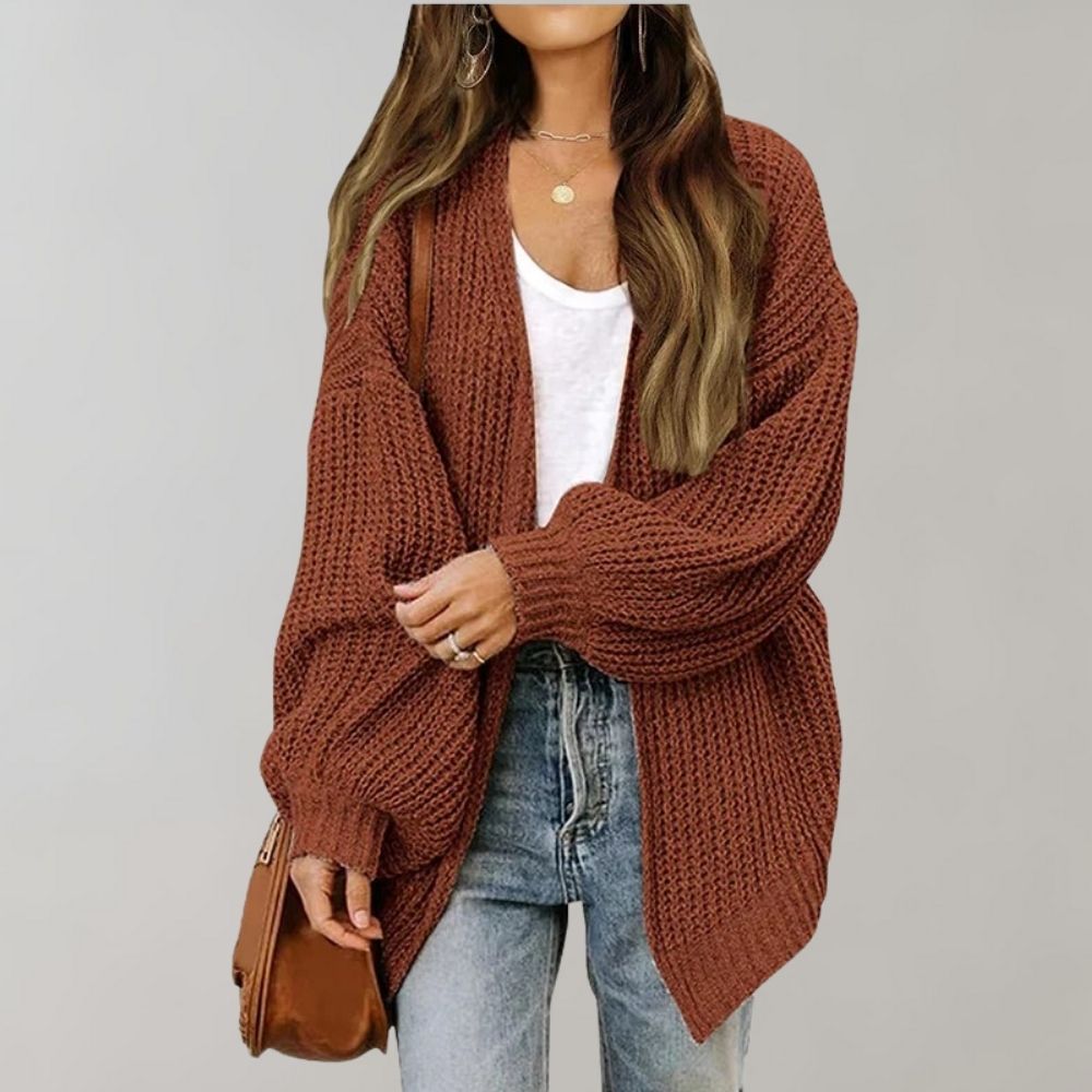 Women's long-sleeved open front chunky knit cardigan