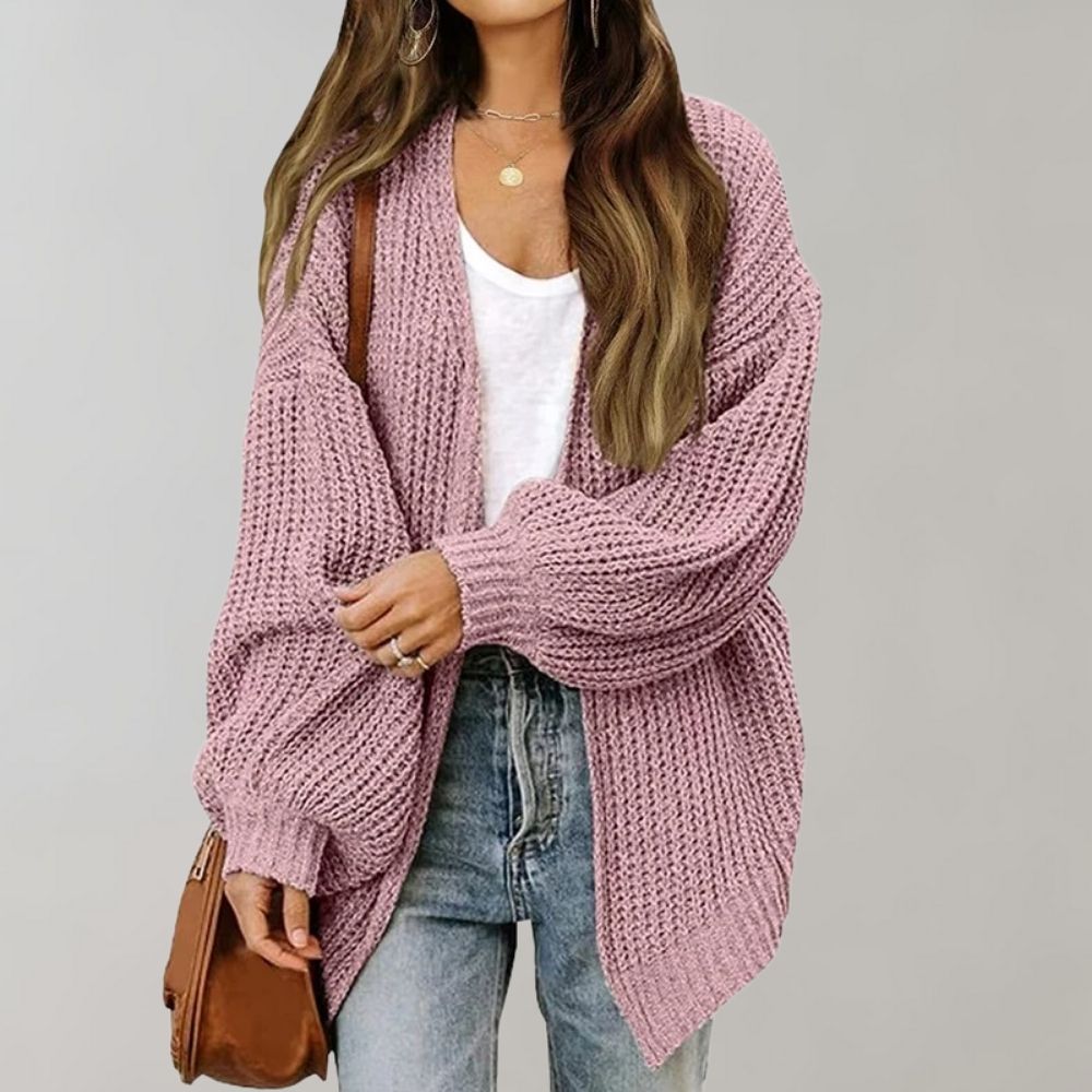 Women's long-sleeved open front chunky knit cardigan