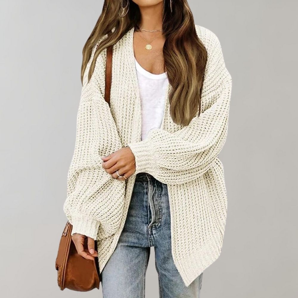 Women's long-sleeved open front chunky knit cardigan