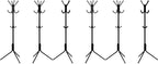 Black freestanding coat rack stand with multiple curved hooks and three-legged base