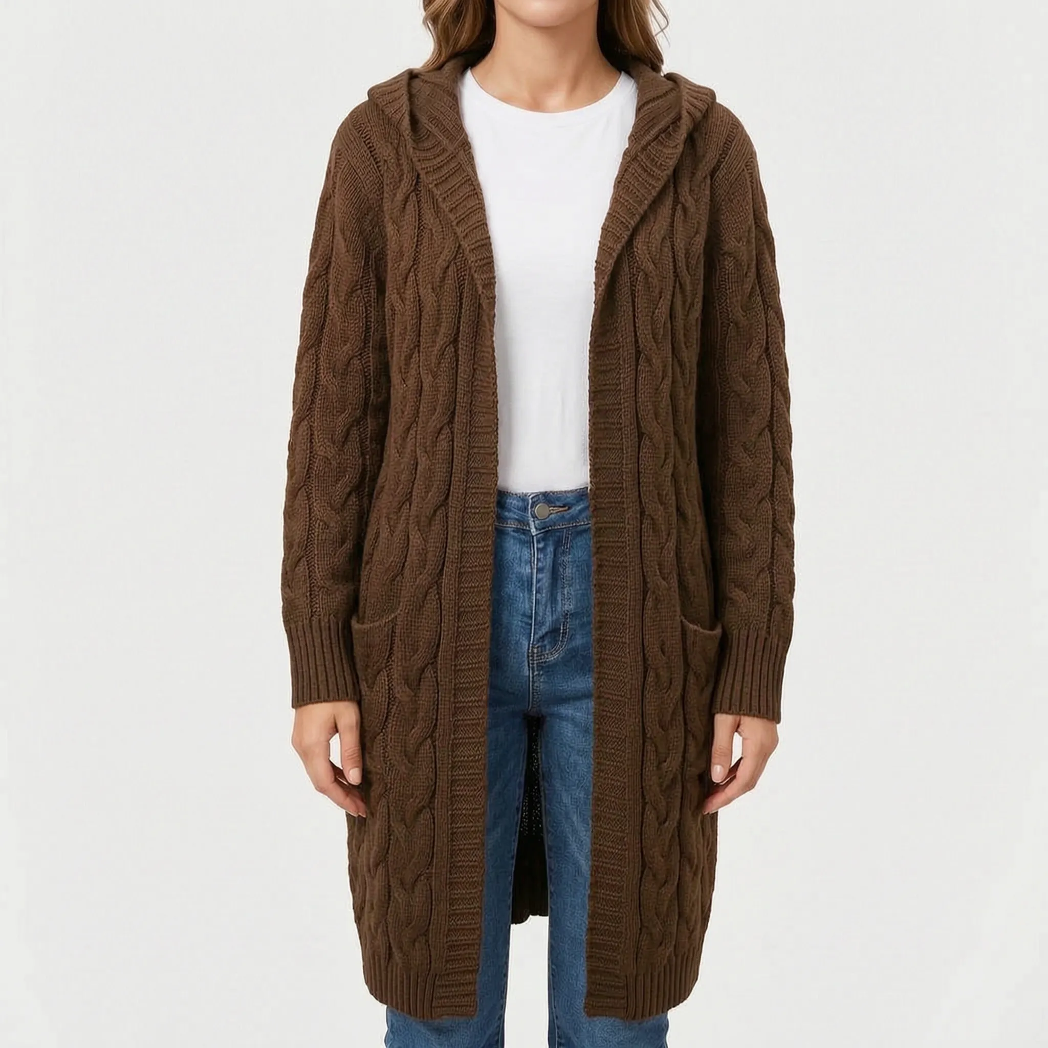 CableKnits  - Cardigan Lungo Lavorato A Trecce Abbigliamento A Strati