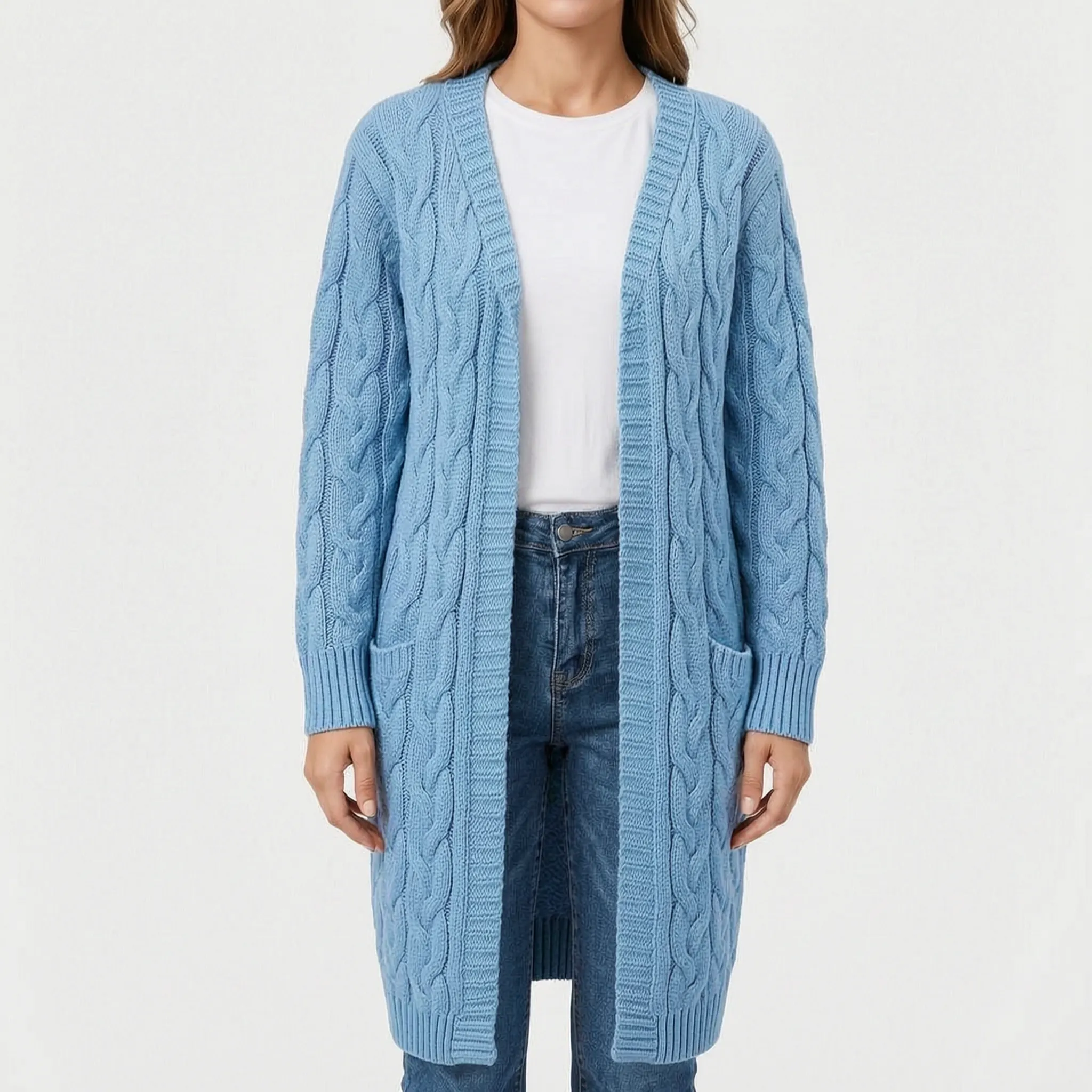 CableKnits  - Cardigan Lungo Lavorato A Trecce Abbigliamento A Strati