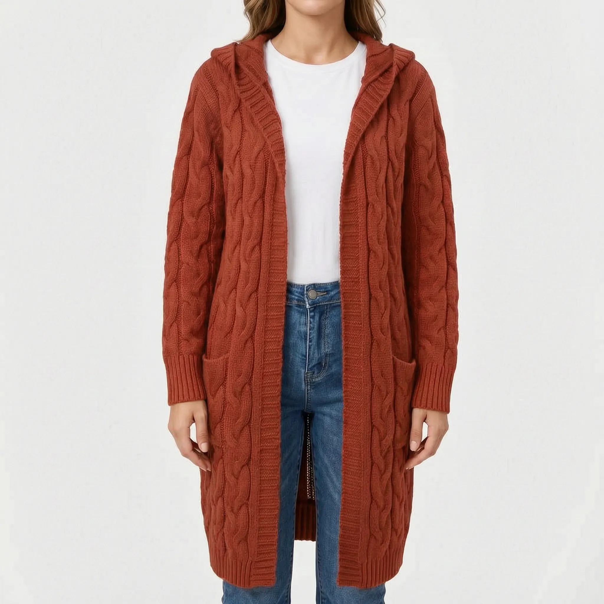 CableKnits  - Cardigan Lungo Lavorato A Trecce Abbigliamento A Strati