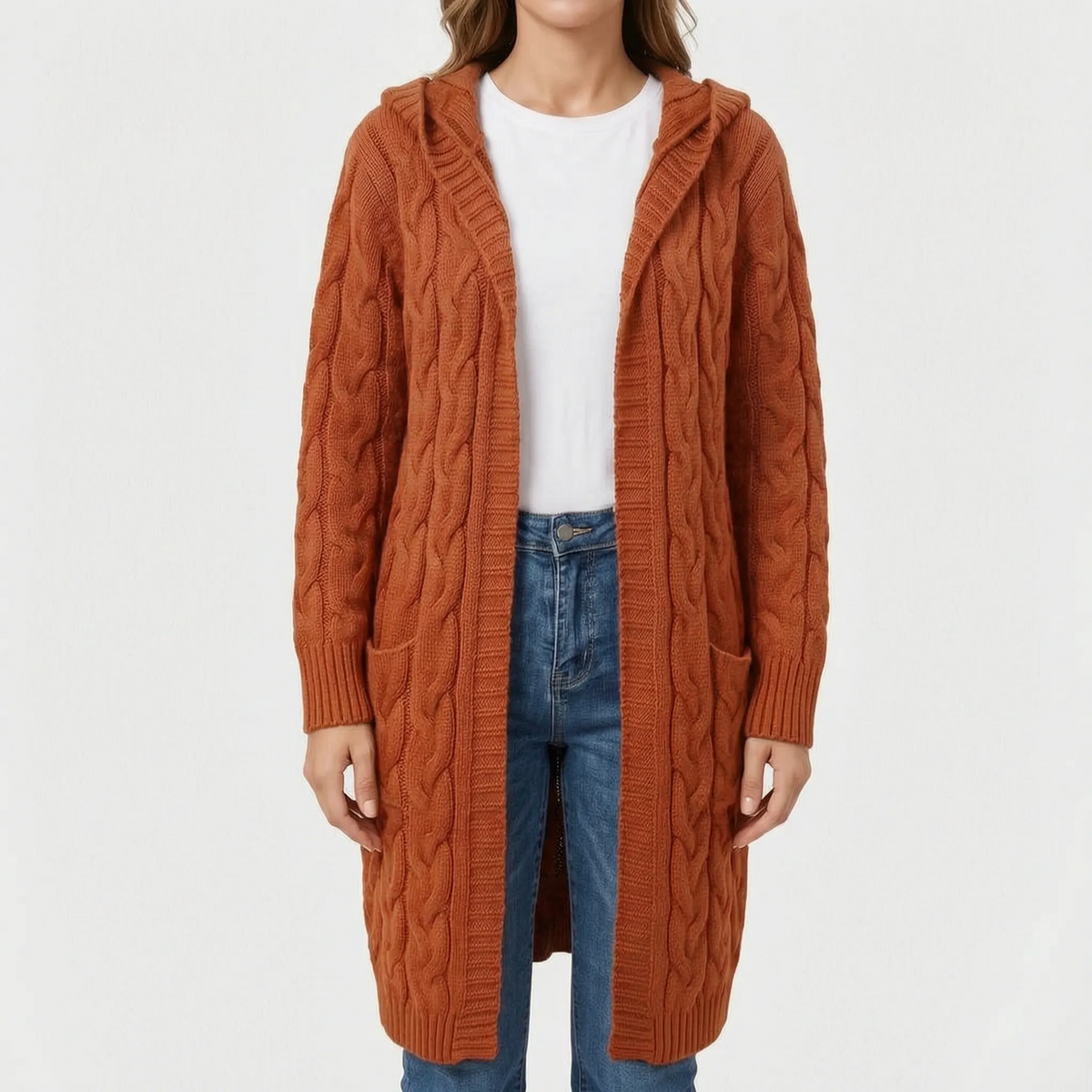 CableKnits  - Cardigan Lungo Lavorato A Trecce Abbigliamento A Strati