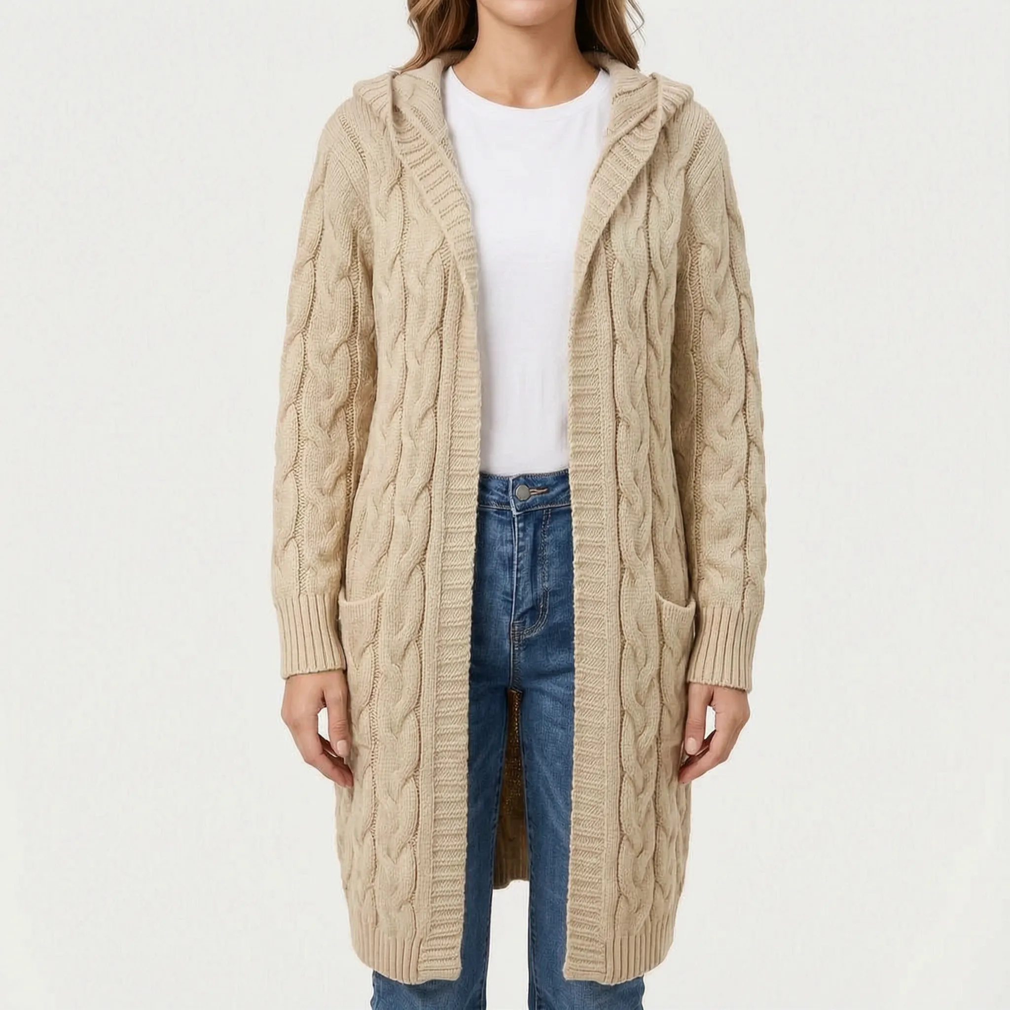 CableKnits  - Cardigan Lungo Lavorato A Trecce Abbigliamento A Strati