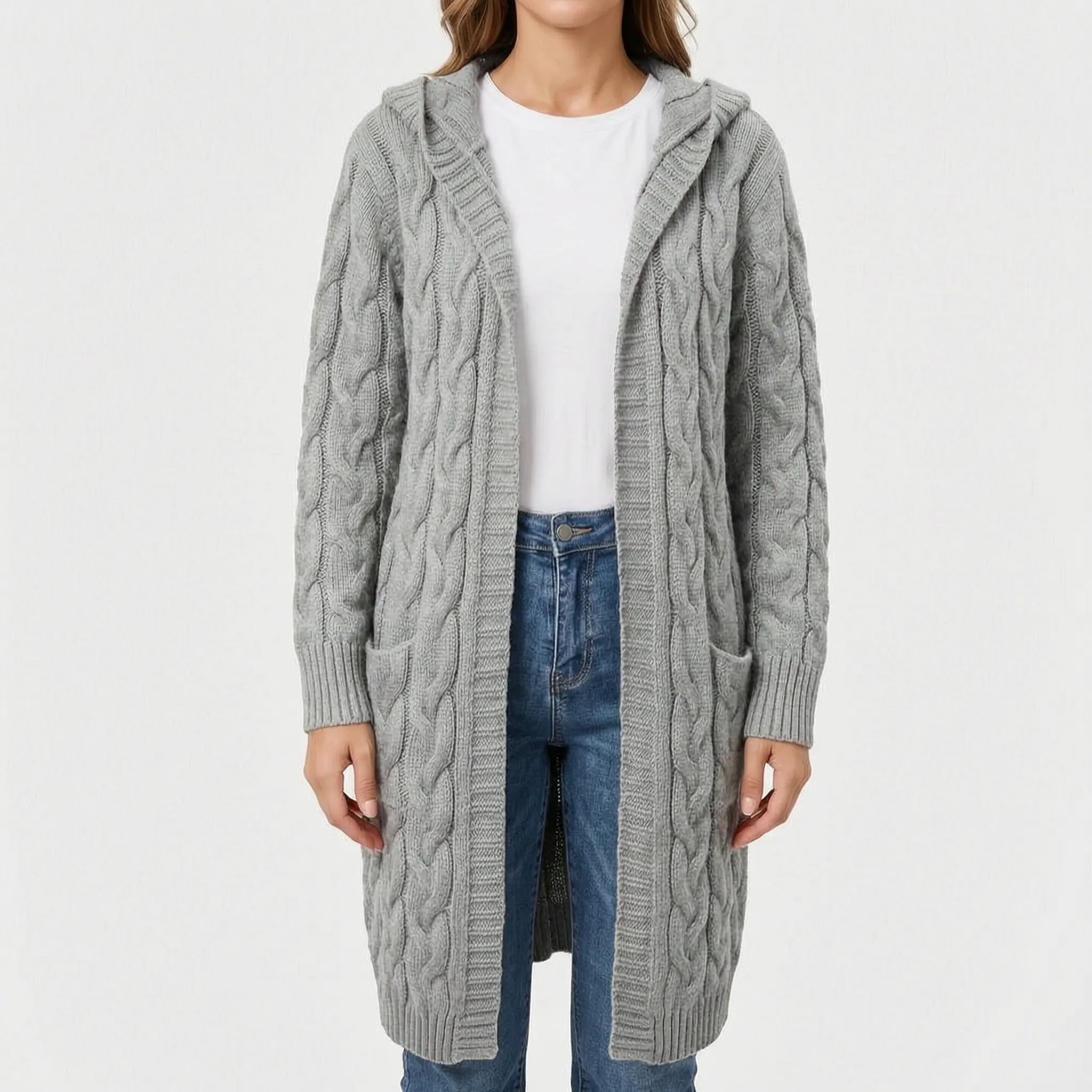 CableKnits  - Cardigan Lungo Lavorato A Trecce Abbigliamento A Strati