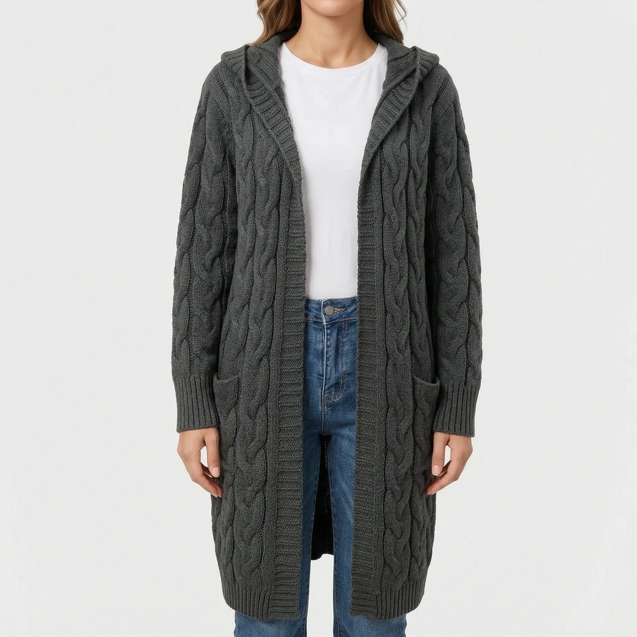CableKnits  - Cardigan Lungo Lavorato A Trecce Abbigliamento A Strati