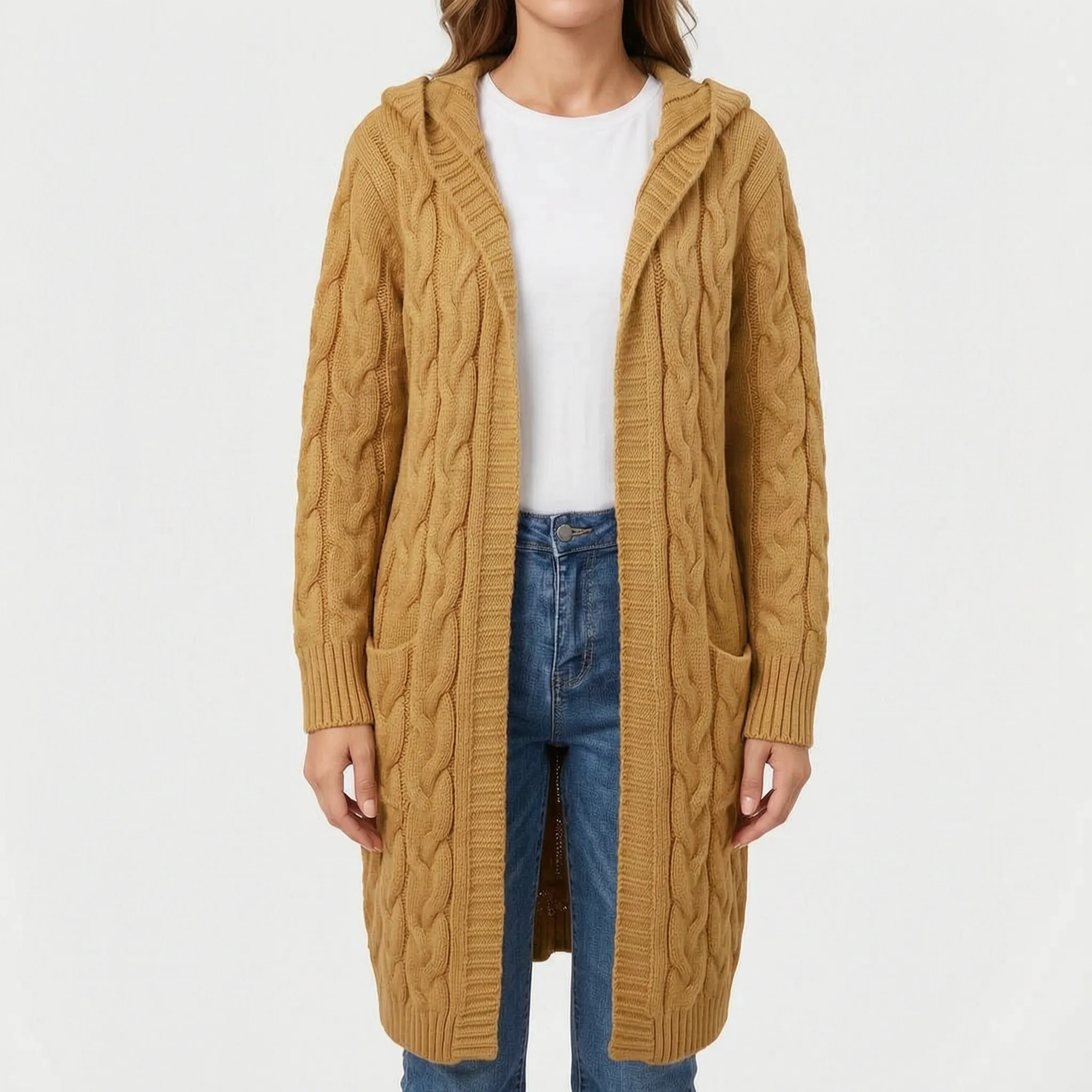 CableKnits  - Cardigan Lungo Lavorato A Trecce Abbigliamento A Strati