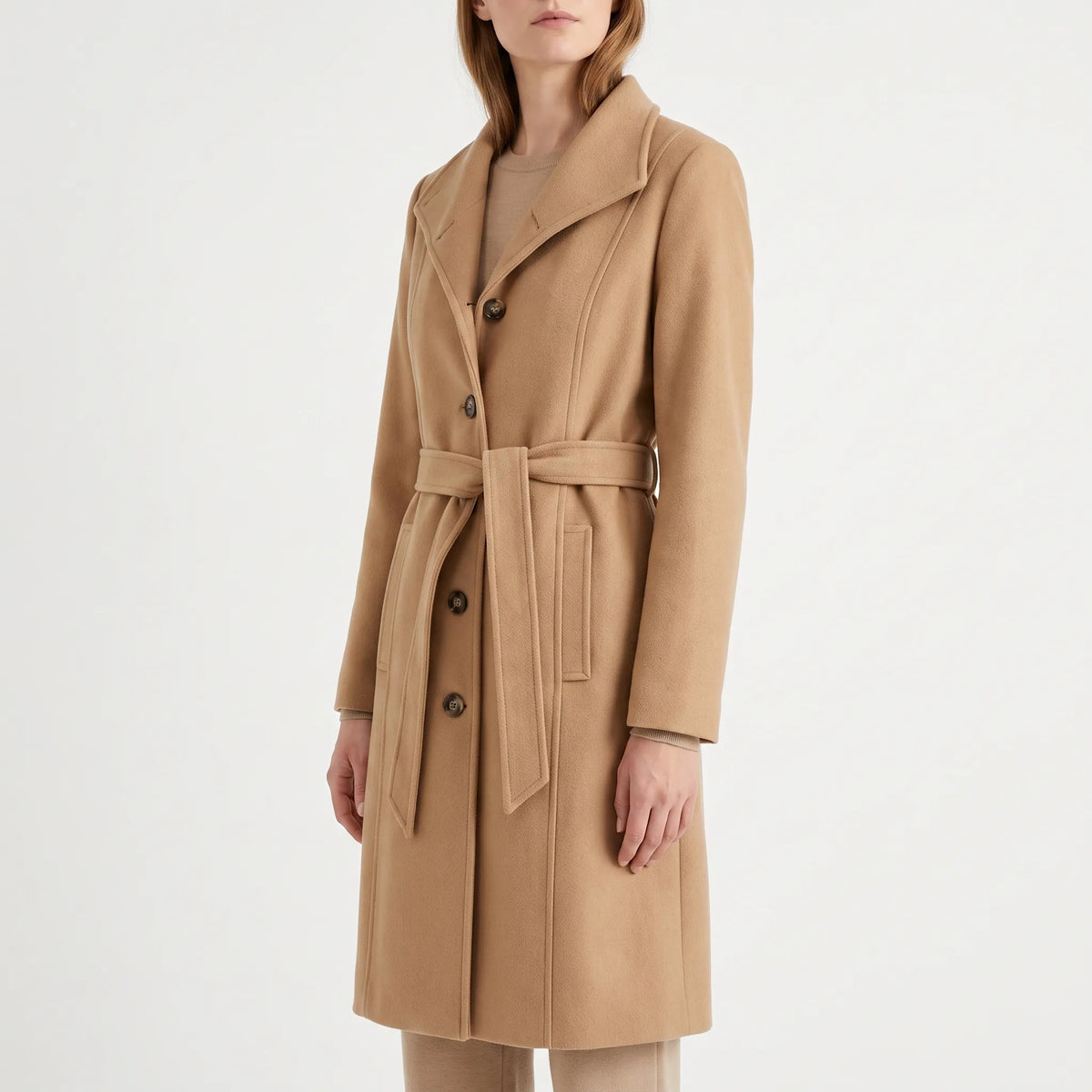 Caramis  - Knee-Length Single-Breasted Camel Coat Layering Over Outfits