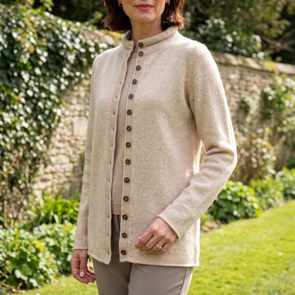 Cardia  - Mock-Neck Fine Knit Women's Cardigan Layering Over Shirts