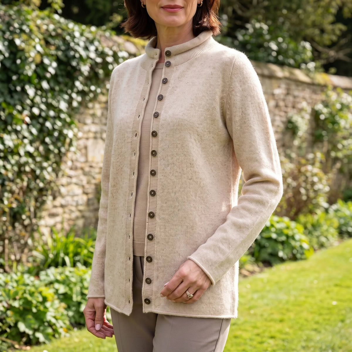 Cardia  - Mock-Neck Fine Knit Women's Cardigan Layering Over Shirts