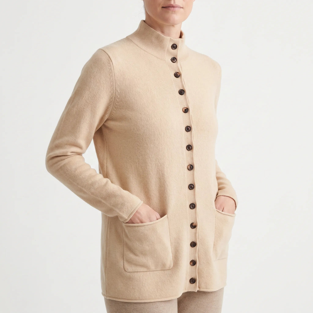 Cardia  - Mock-Neck Fine Knit Women's Cardigan Layering Over Shirts
