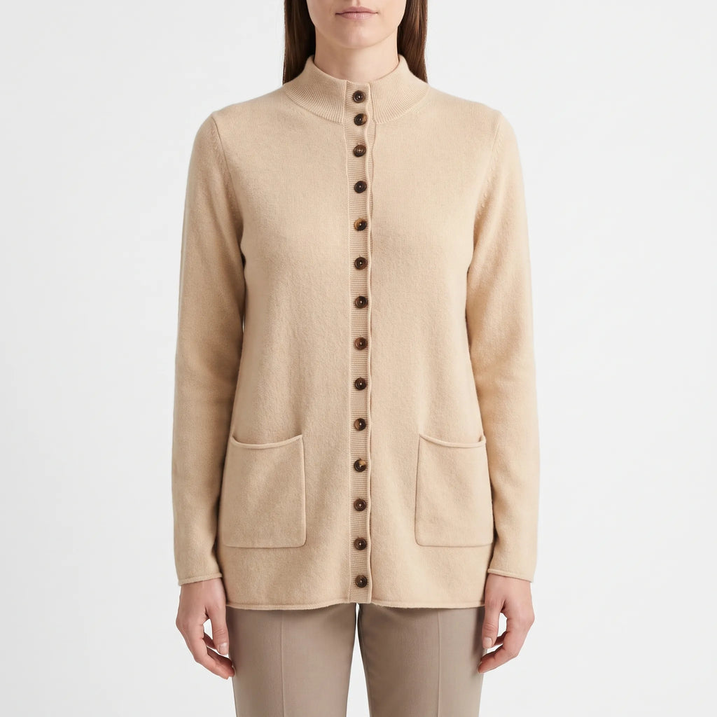 Cardia  - Mock-Neck Fine Knit Women's Cardigan Layering Over Shirts
