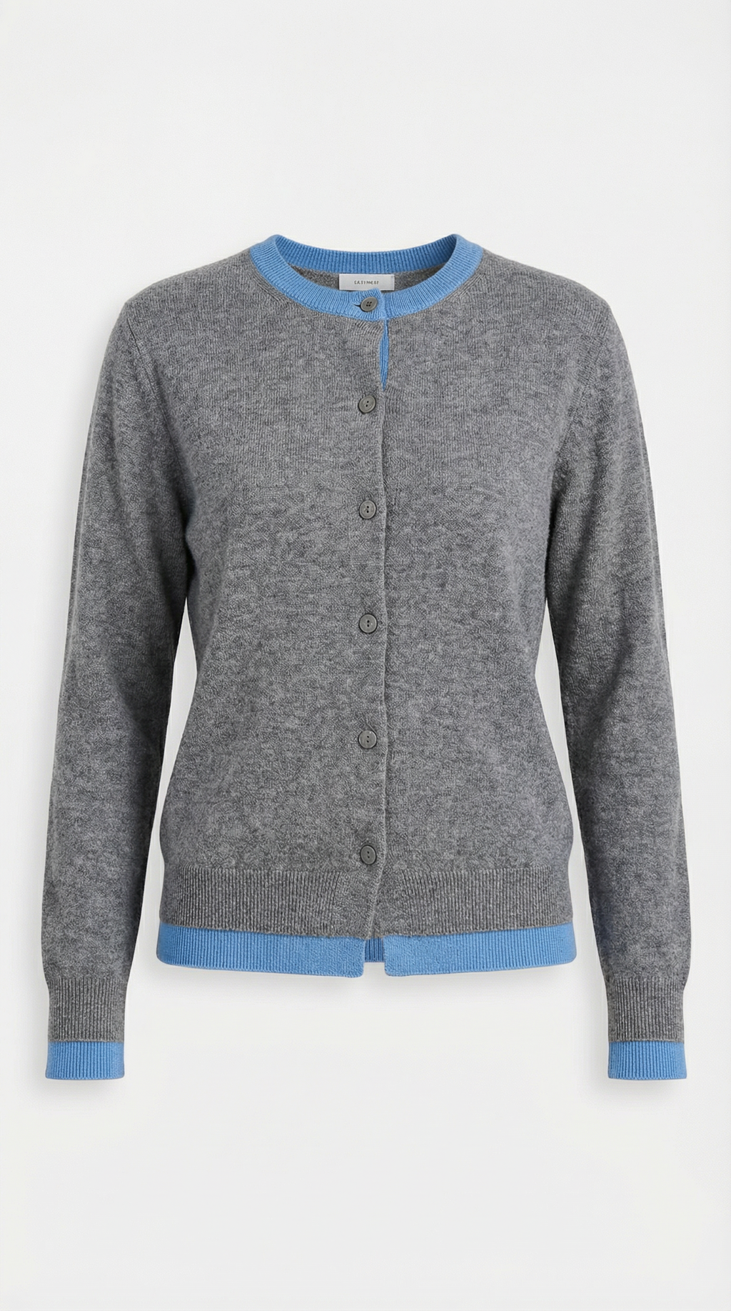 Women's slim-fit knitted cardigan with button front, long sleeves and contrasting ribbed trims