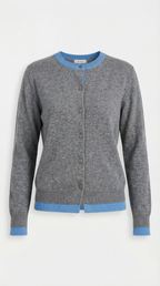 Women's slim-fit knitted cardigan with button front, long sleeves and contrasting ribbed trims