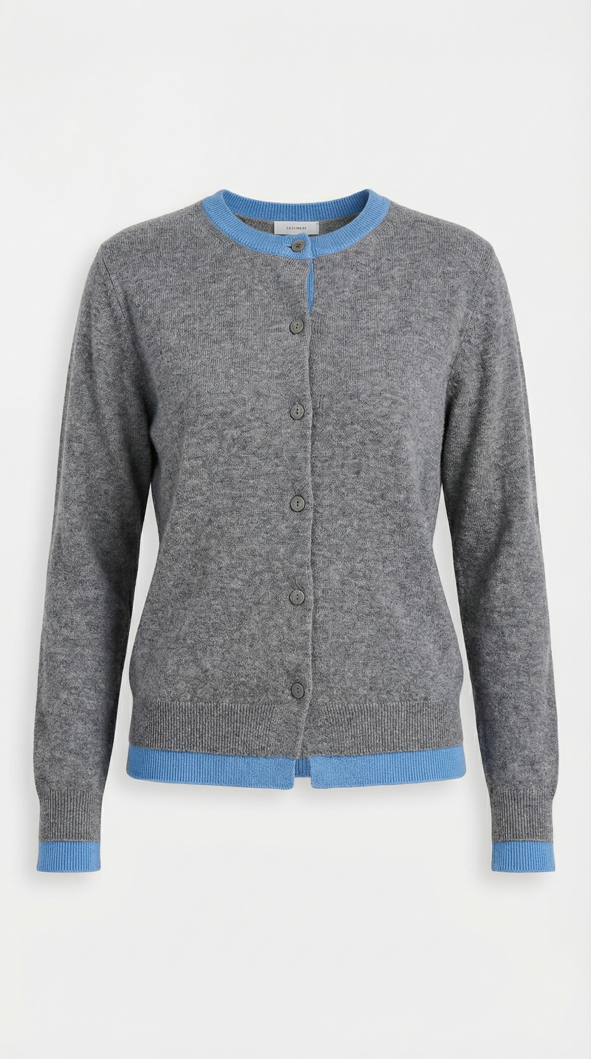 Women's slim-fit knitted cardigan with button front, long sleeves and contrasting ribbed trims