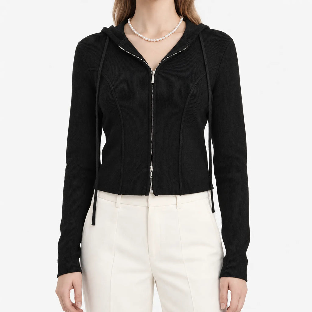 Cardio  - Knitted Zip Up Hoodie Layering Over Tops