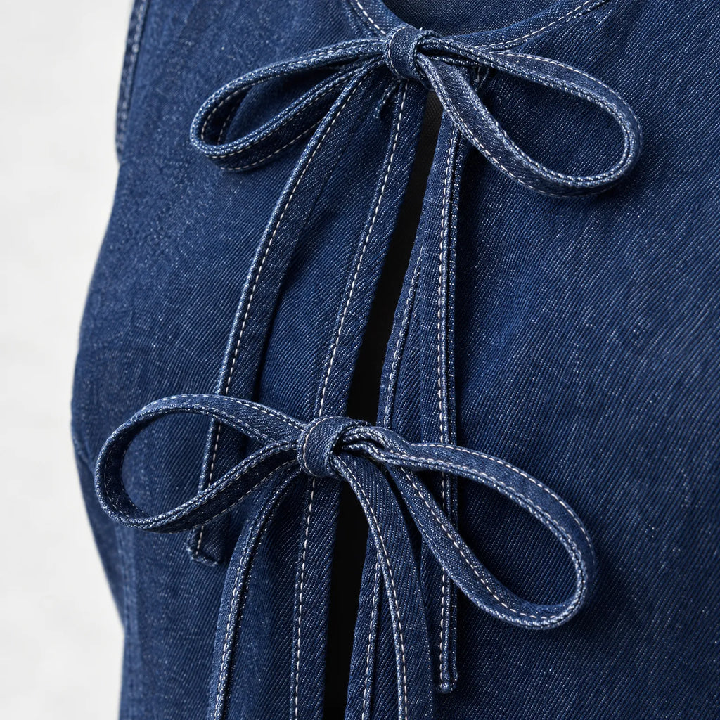 Celara  - Tie-Front Denim Waistcoat Layering Over T-Shirts