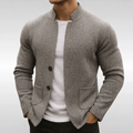 Men's textured knit blazer with Mandarin collar, long sleeves and patch pockets