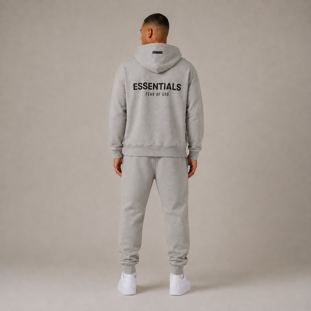 Men's grey hooded sweatshirt and jogger trouser set