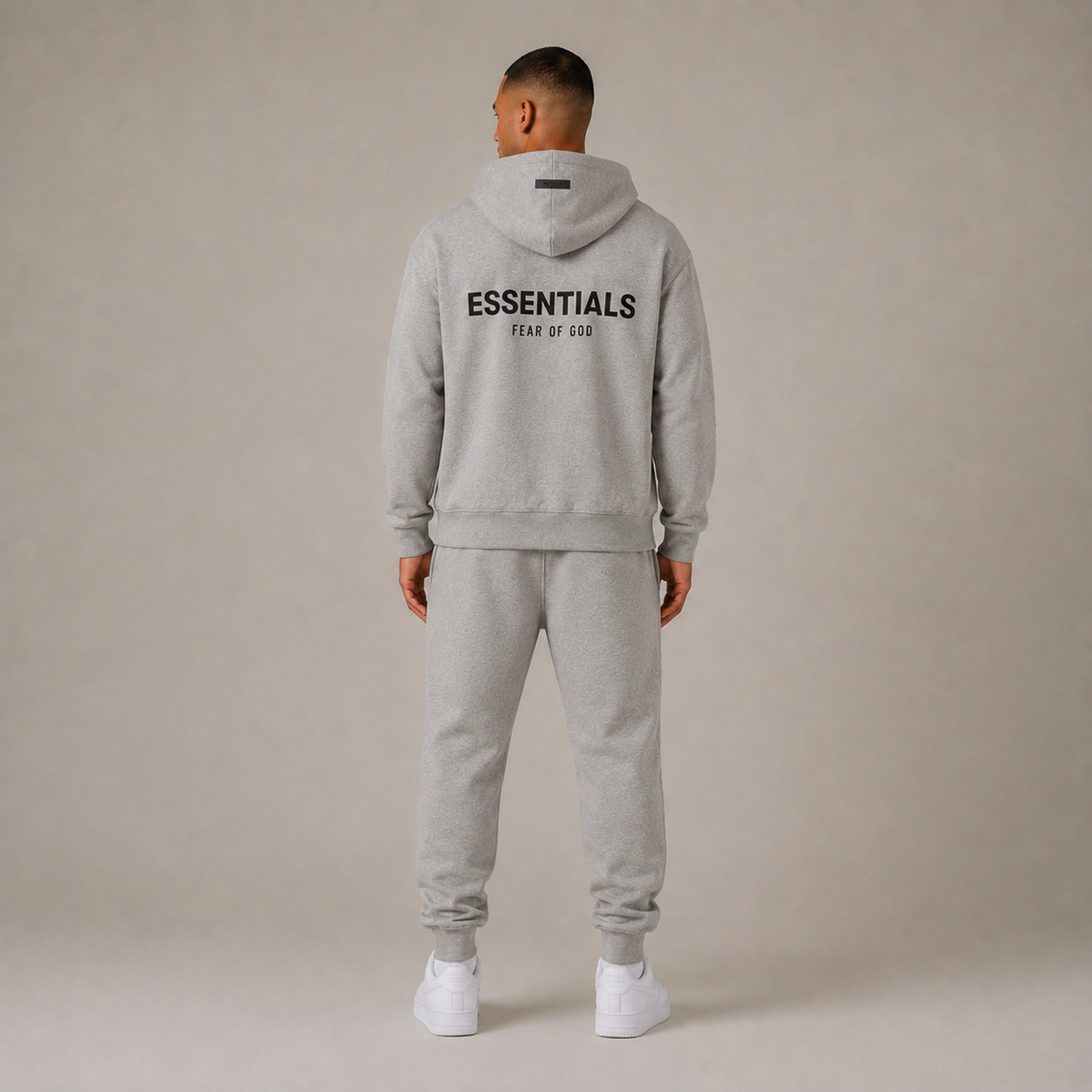 Men's grey hooded sweatshirt and jogger trouser set