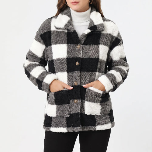 Chexar  - Single-Breasted Plaid Teddy Coat Layering Over Jumpers