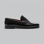 Men's polished penny strap loafers with rounded toes and low heels