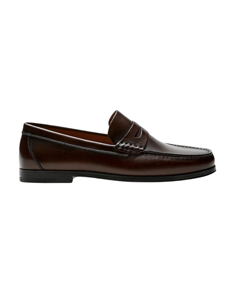 Men's polished penny strap loafers with rounded toes and low heels