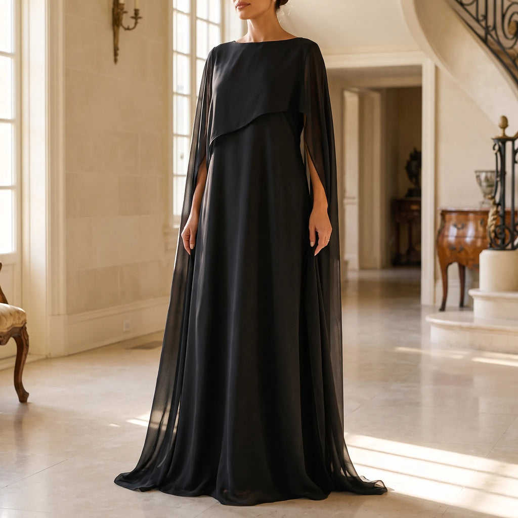 Cielis  - Draped Cape Maxi Dress Wedding Guest Outfits