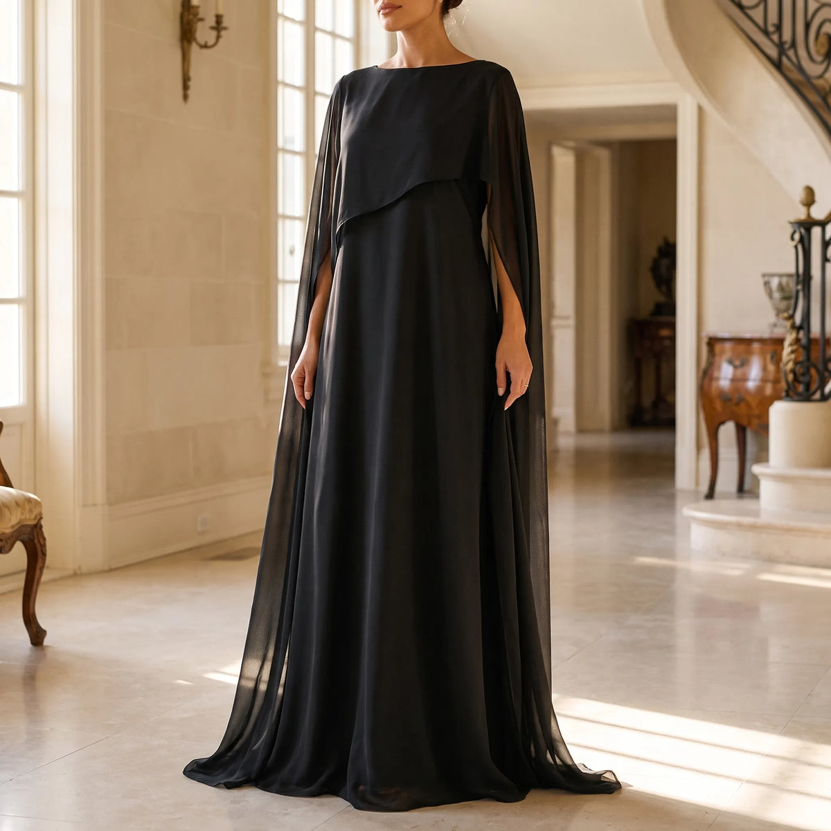 Cielis  - Draped Cape Maxi Dress Wedding Guest Outfits