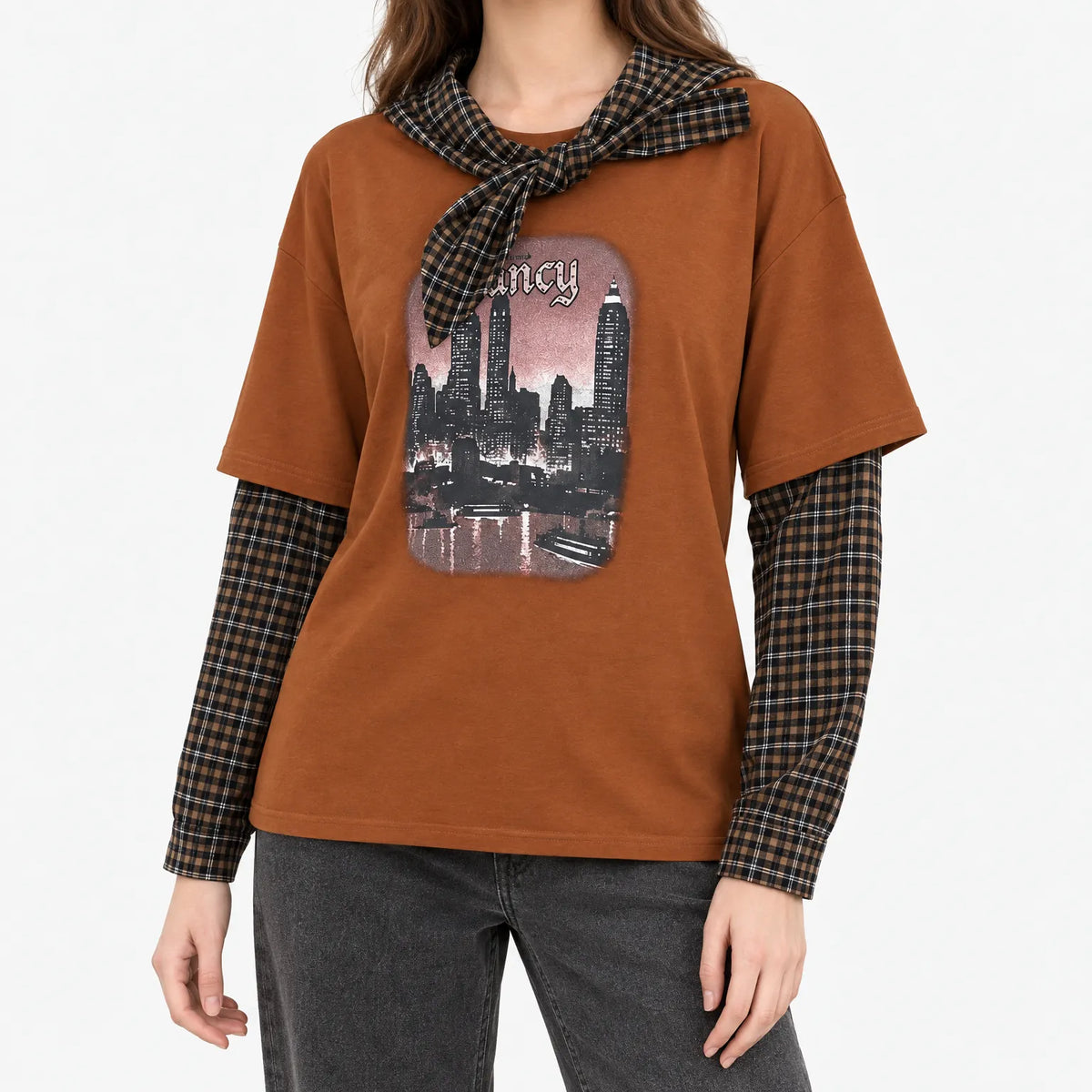 Citiloom  - Layered-Look Graphic T-Shirt Casual Layering