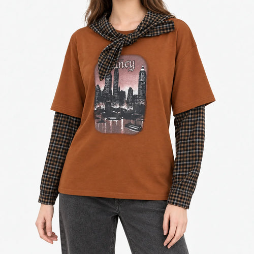 Citiloom  - Layered-Look Graphic T-Shirt Casual Layering