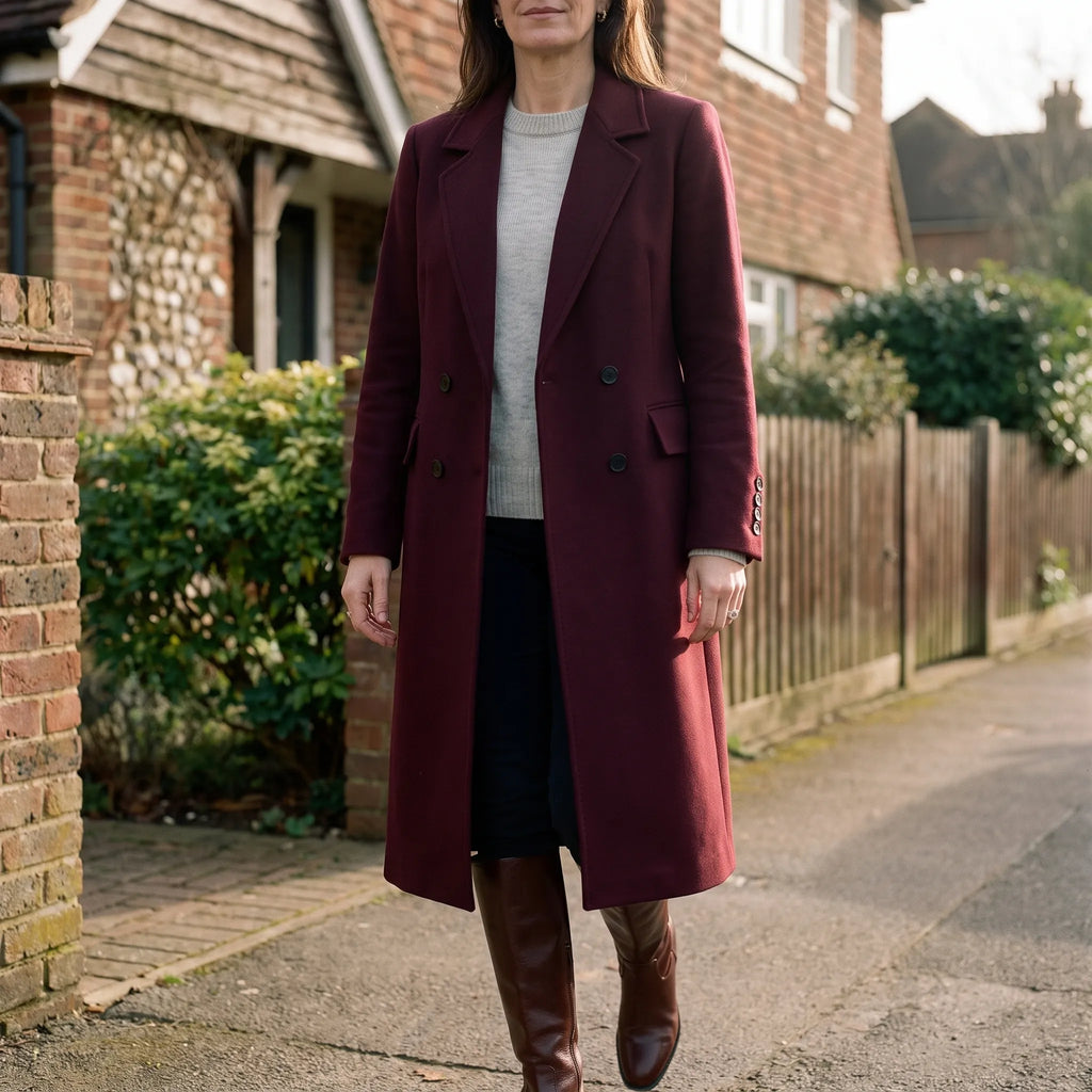 ClaretCoat  - Double-Breasted Long Winter Coat Cold Weather Styling