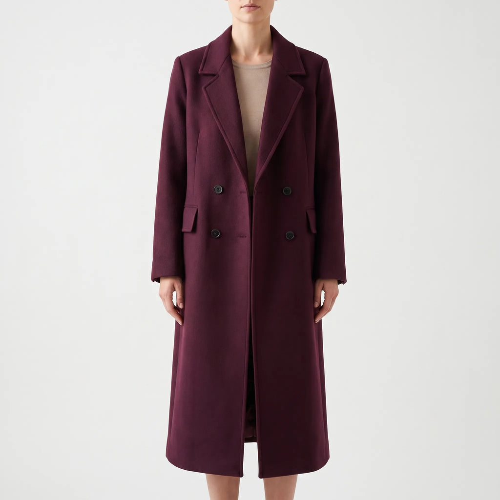ClaretCoat  - Double-Breasted Long Winter Coat Cold Weather Styling