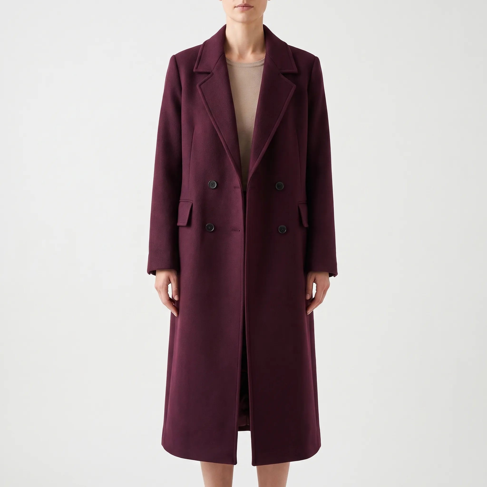 ClaretCoat  - Double-Breasted Long Winter Coat Cold Weather Styling