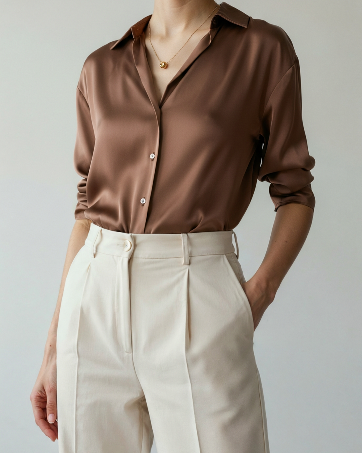 Women's long sleeve collared shirt with button front and wide cuffs
