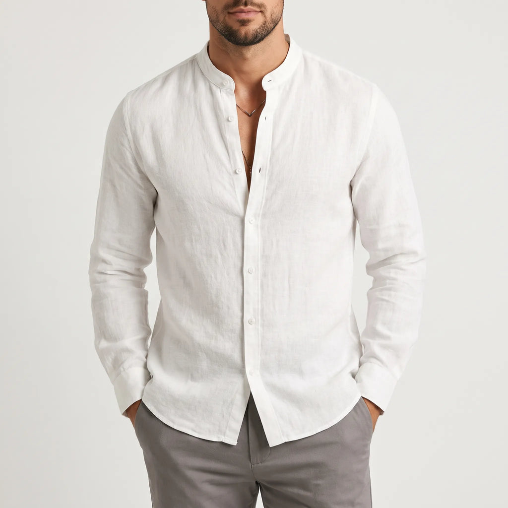 CollarlessShirt  - Grandad Collar Long-Sleeved Shirt Warm Weather Wear