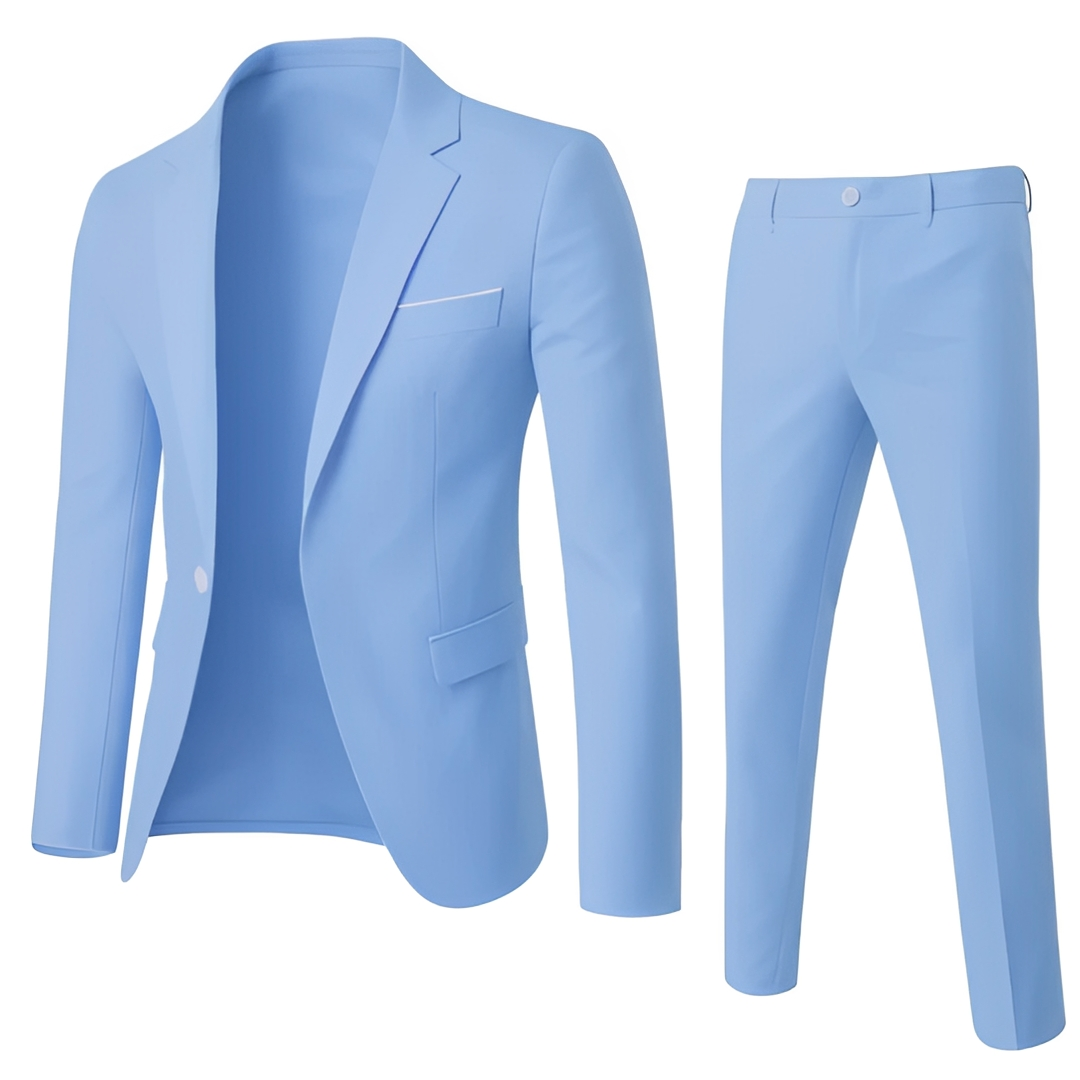 Men's slim two-piece suit set with tailored blazer and matching trousers