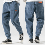 Men's relaxed corduroy jogger trousers with elasticated cuffs and drawstring waist