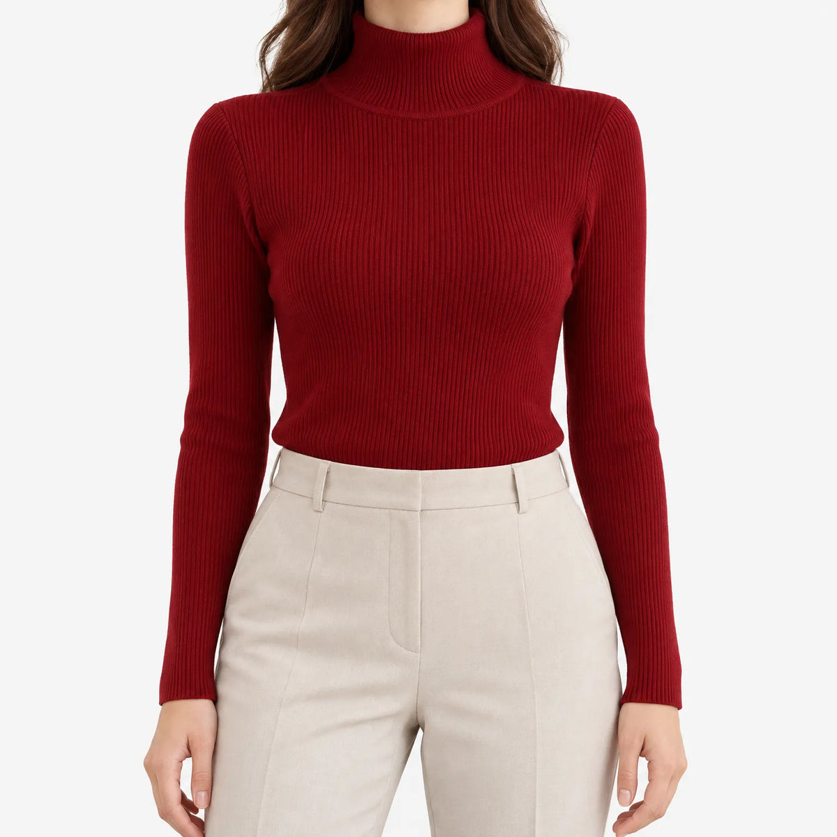 Corwen  - Ribbed Knit Turtleneck Jumper Layering Under Jackets