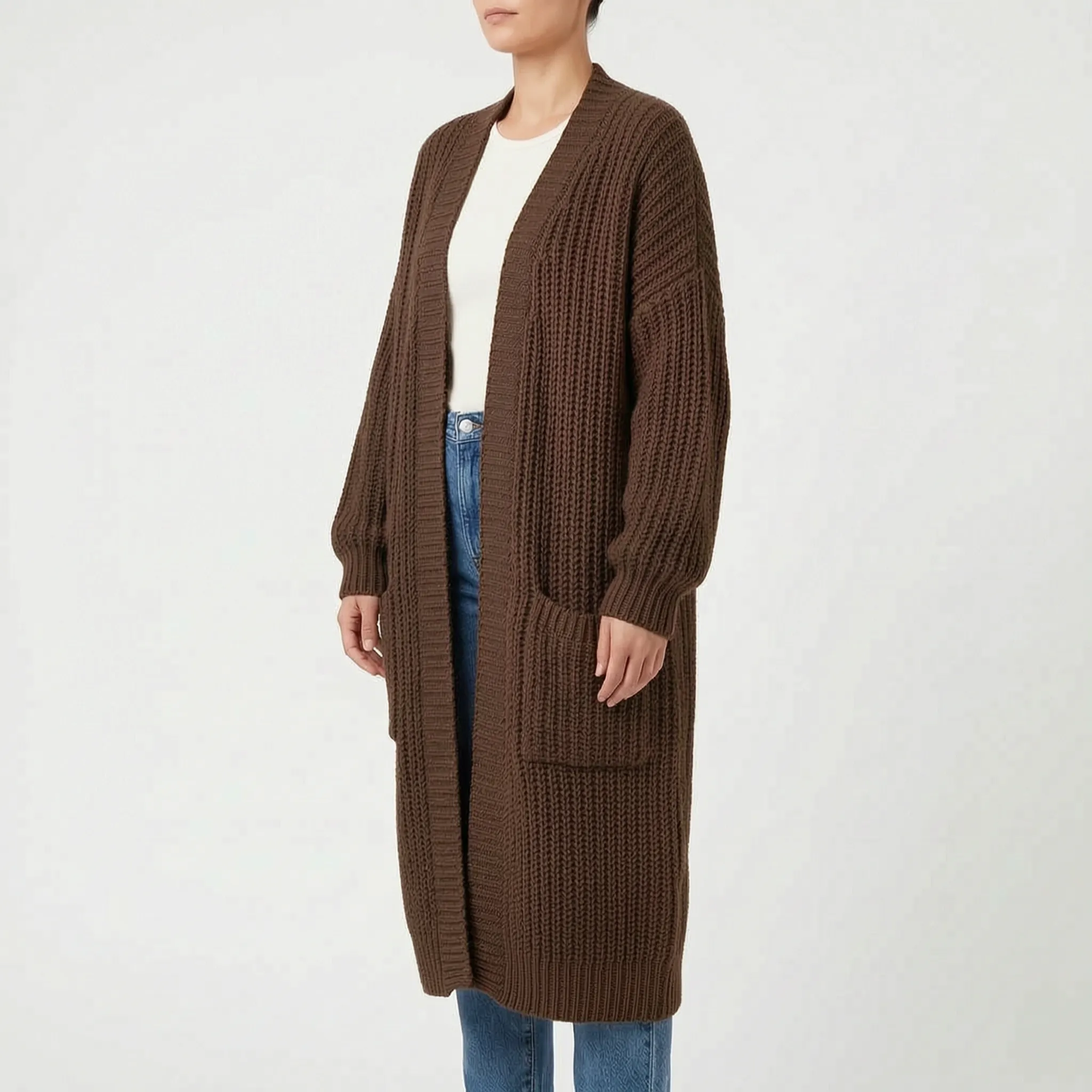 Coseda  - Chunky Ribbed Oversized Longline Cardigan Layering Over Outfits