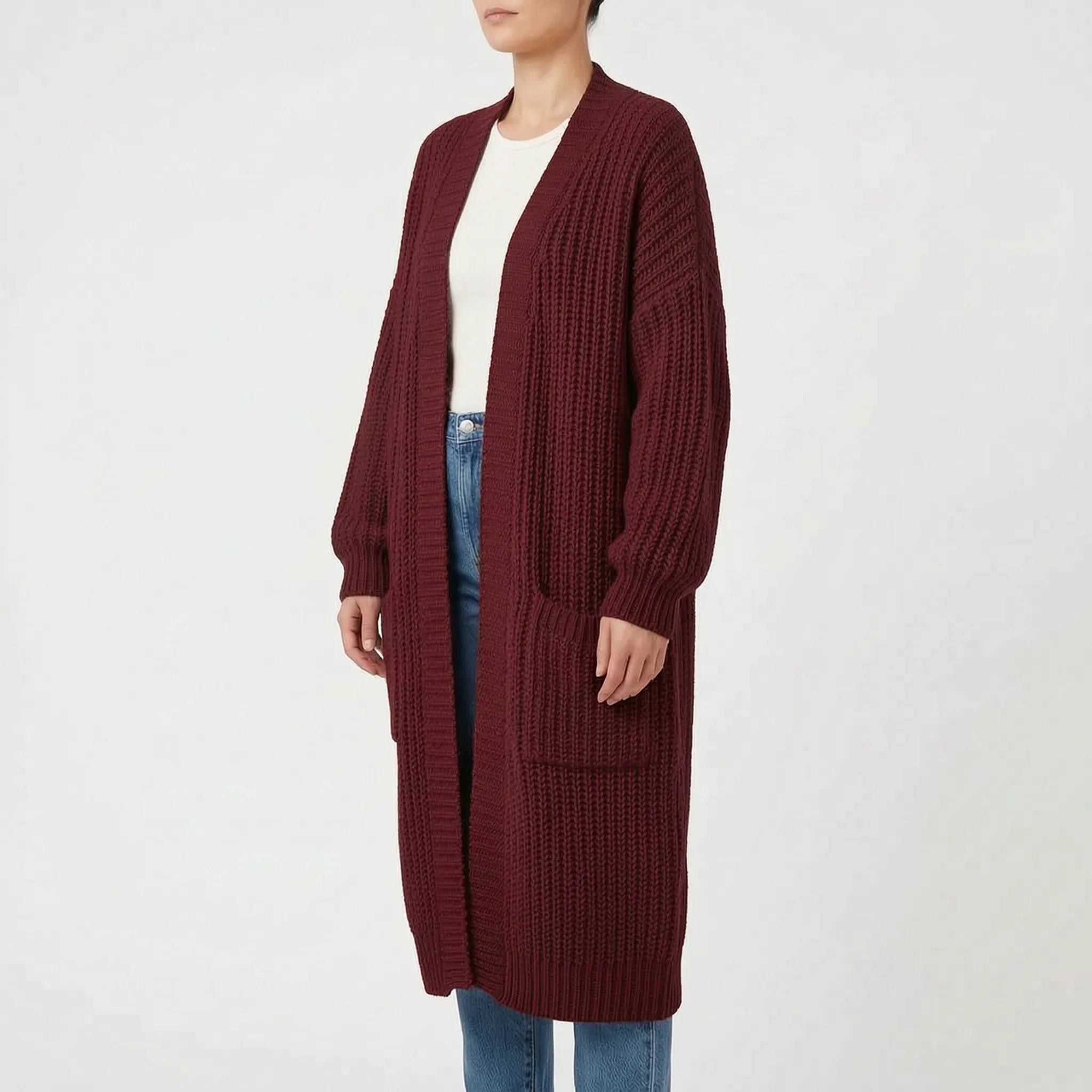 Coseda  - Chunky Ribbed Oversized Longline Cardigan Layering Over Outfits