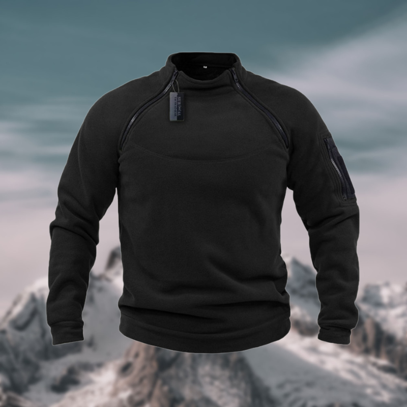 Men's long-sleeve quarter-zip jumper with stand collar and sleeve pocket