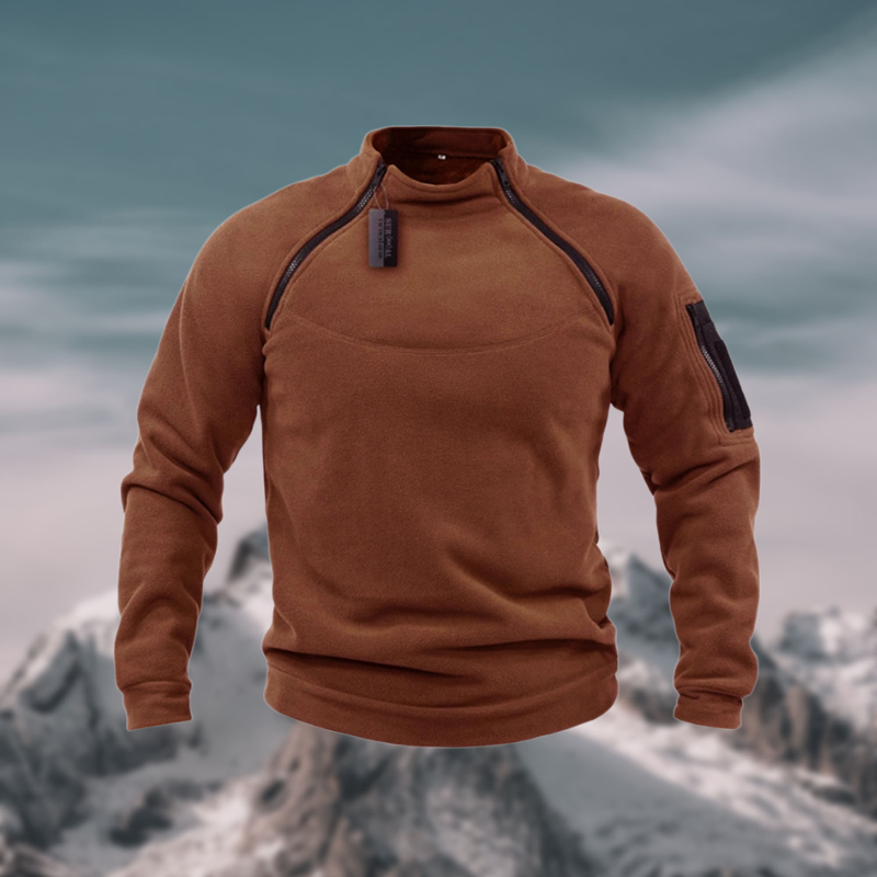 Men's long-sleeve quarter-zip jumper with stand collar and sleeve pocket