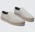 Men's plain slip-on loafers with woven sole trim and flat textured outsole