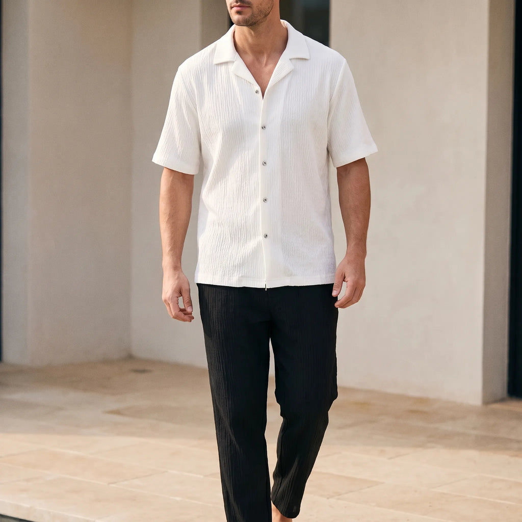 Crinkare  - Textured Short-Sleeve Two-Piece Set Casual Summer Wear