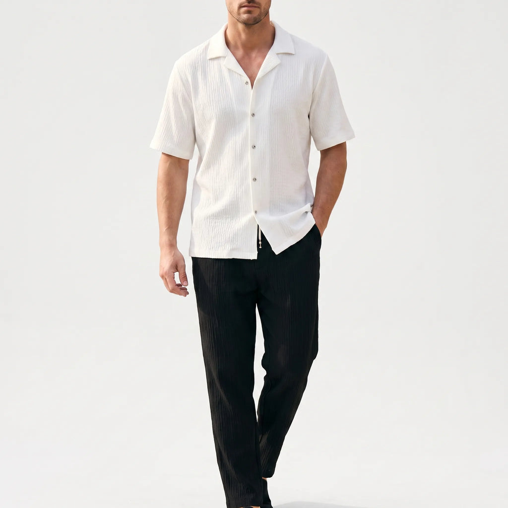 Crinkare  - Textured Short-Sleeve Two-Piece Set Casual Summer Wear