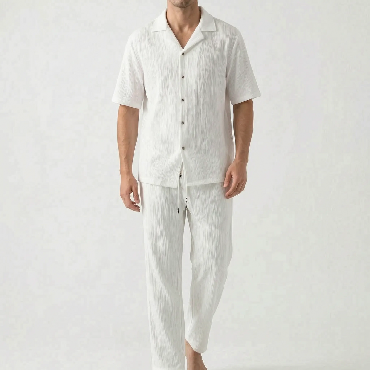 Crinkare  - Textured Short-Sleeve Two-Piece Set Casual Summer Wear