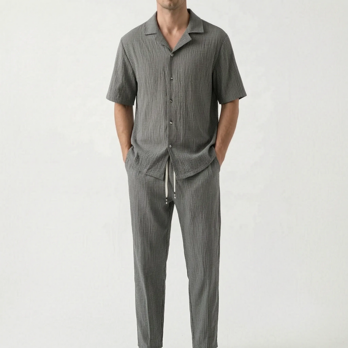 Crinkare  - Textured Short-Sleeve Two-Piece Set Casual Summer Wear